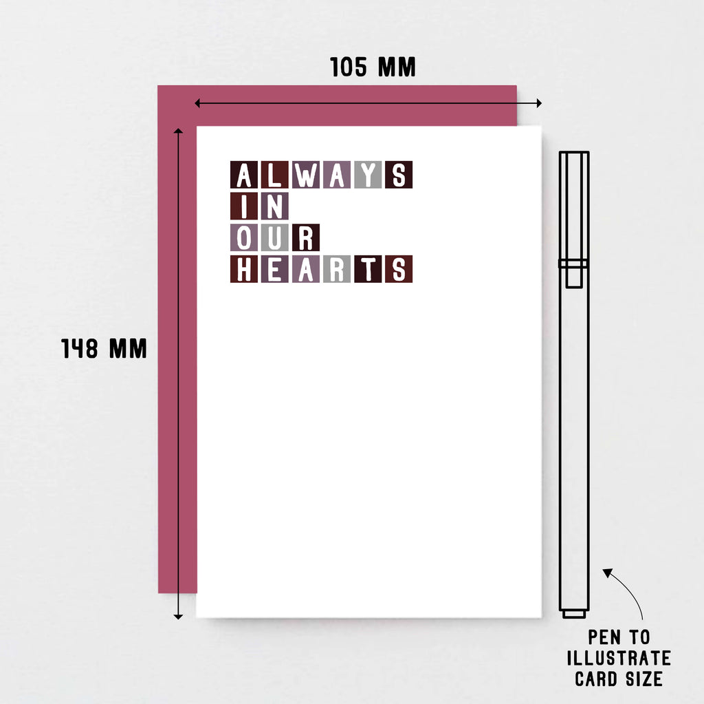Sympathy Card by SixElevenCreations. Reads Always in our hearts. Product Code SE0284A6