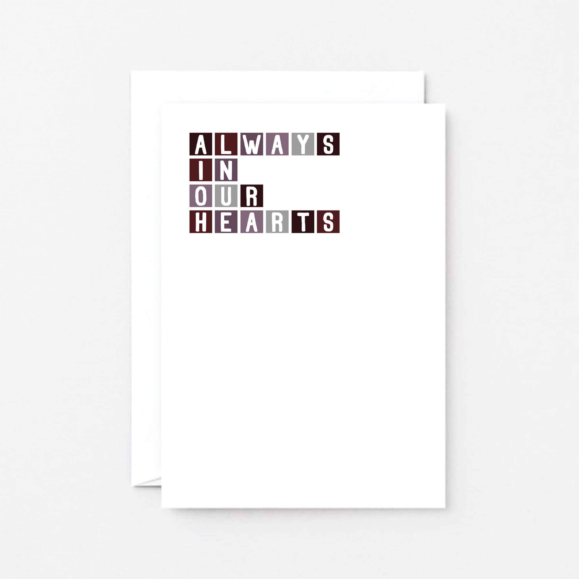 Sympathy Card by SixElevenCreations. Reads Always in our hearts. Product Code SE0284A6
