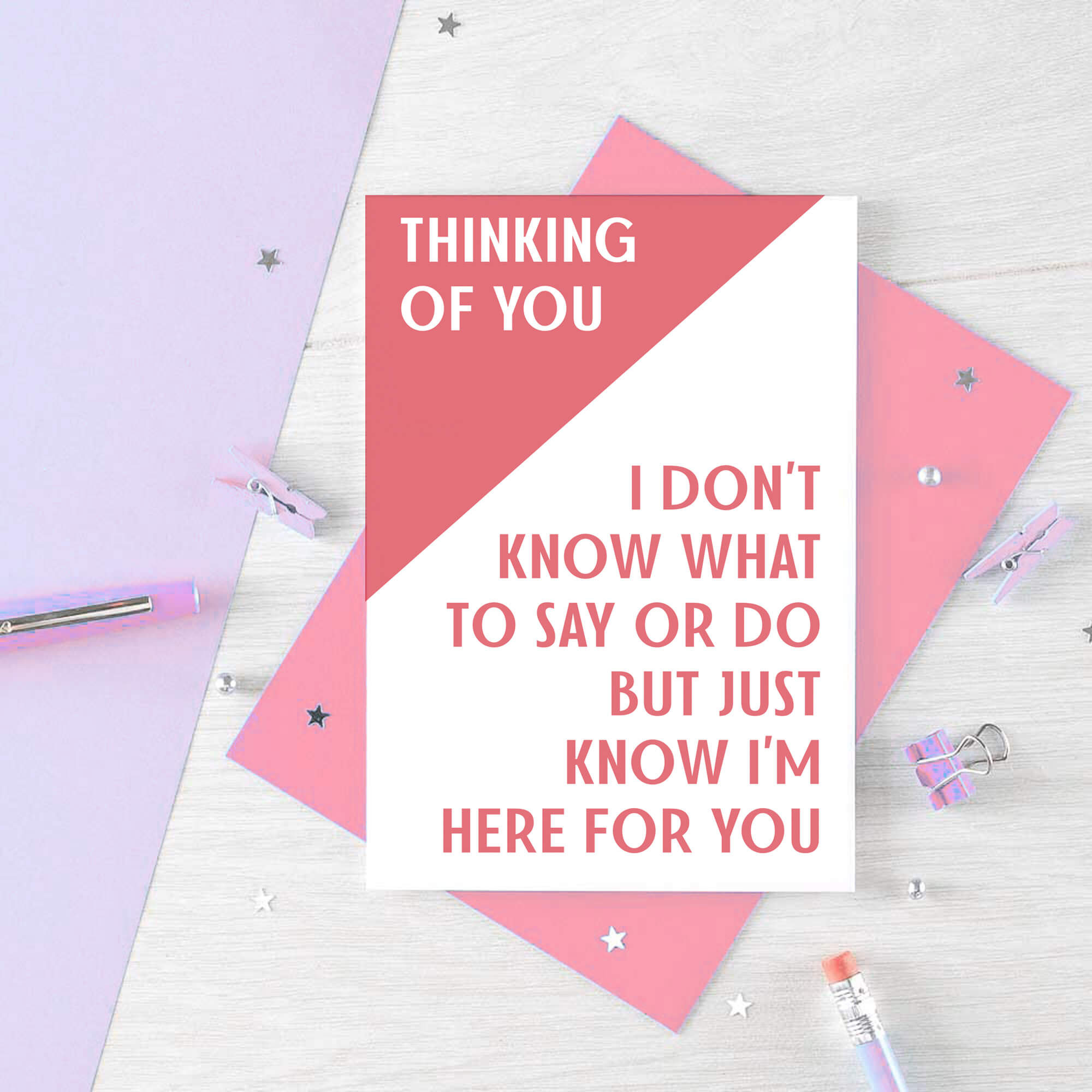 Thinking Of You Card by SixElevenCreations. Reads Thinking of you I don't know what to say or do but just know I'm here for you. Product Code SE3009A6 