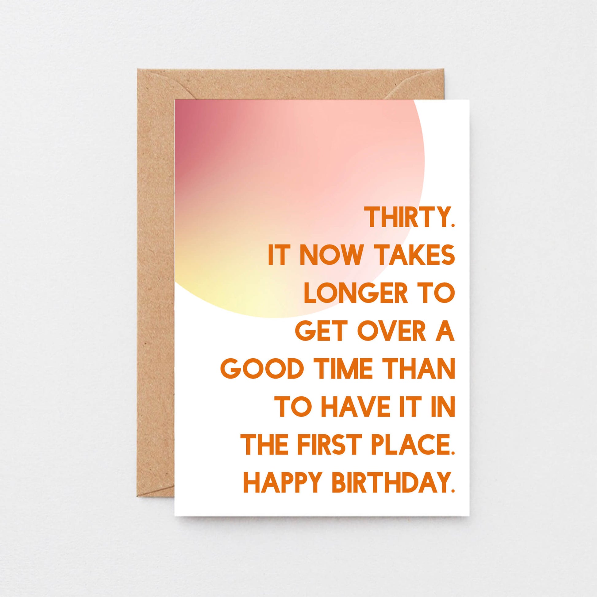 30th Birthday Card by SixElevenCreations. Reads Thirty. It now takes longer to get over a good time than to have it in the first place. Happy birthday. Product Code SE2054A6