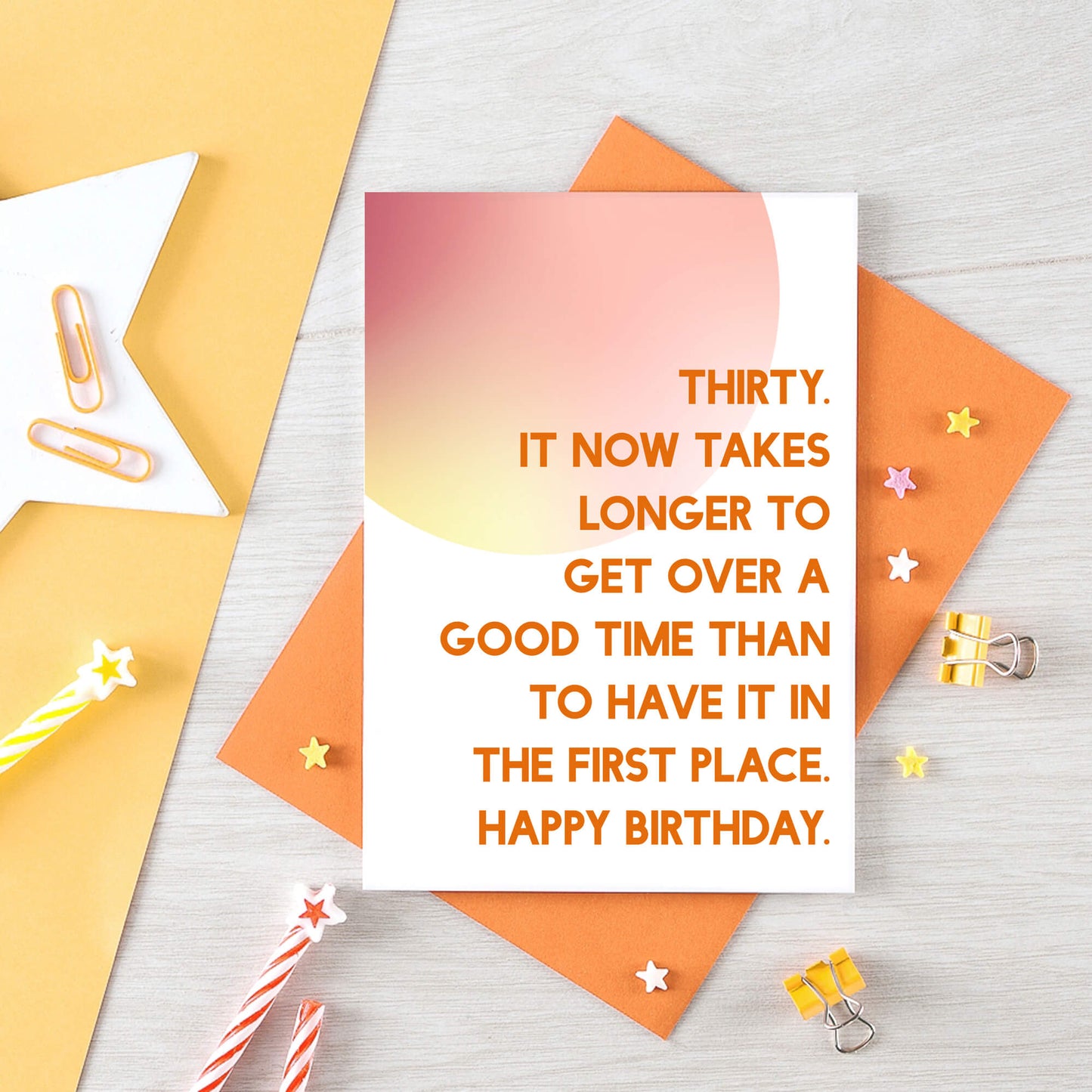 30th Birthday Card by SixElevenCreations. Reads Thirty. It now takes longer to get over a good time than to have it in the first place. Happy birthday. Product Code SE2054A6
