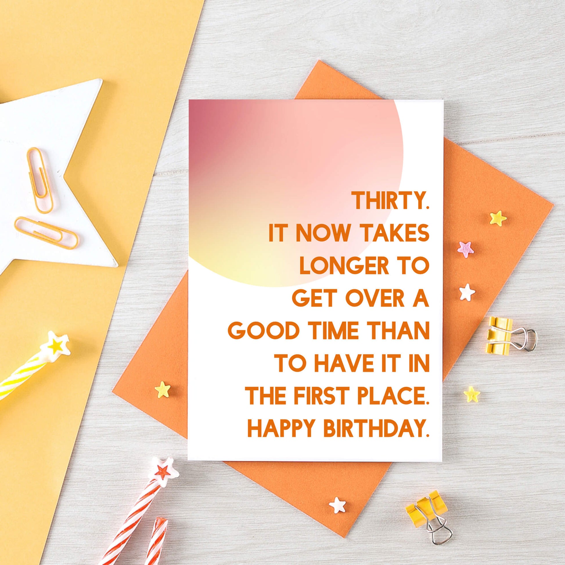 30th Birthday Card by SixElevenCreations. Reads Thirty. It now takes longer to get over a good time than to have it in the first place. Happy birthday. Product Code SE2054A6