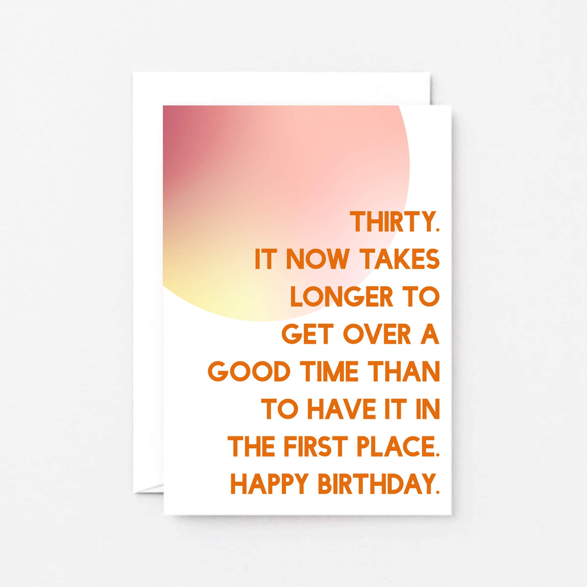 30th Birthday Card by SixElevenCreations. Reads Thirty. It now takes longer to get over a good time than to have it in the first place. Happy birthday. Product Code SE2054A6