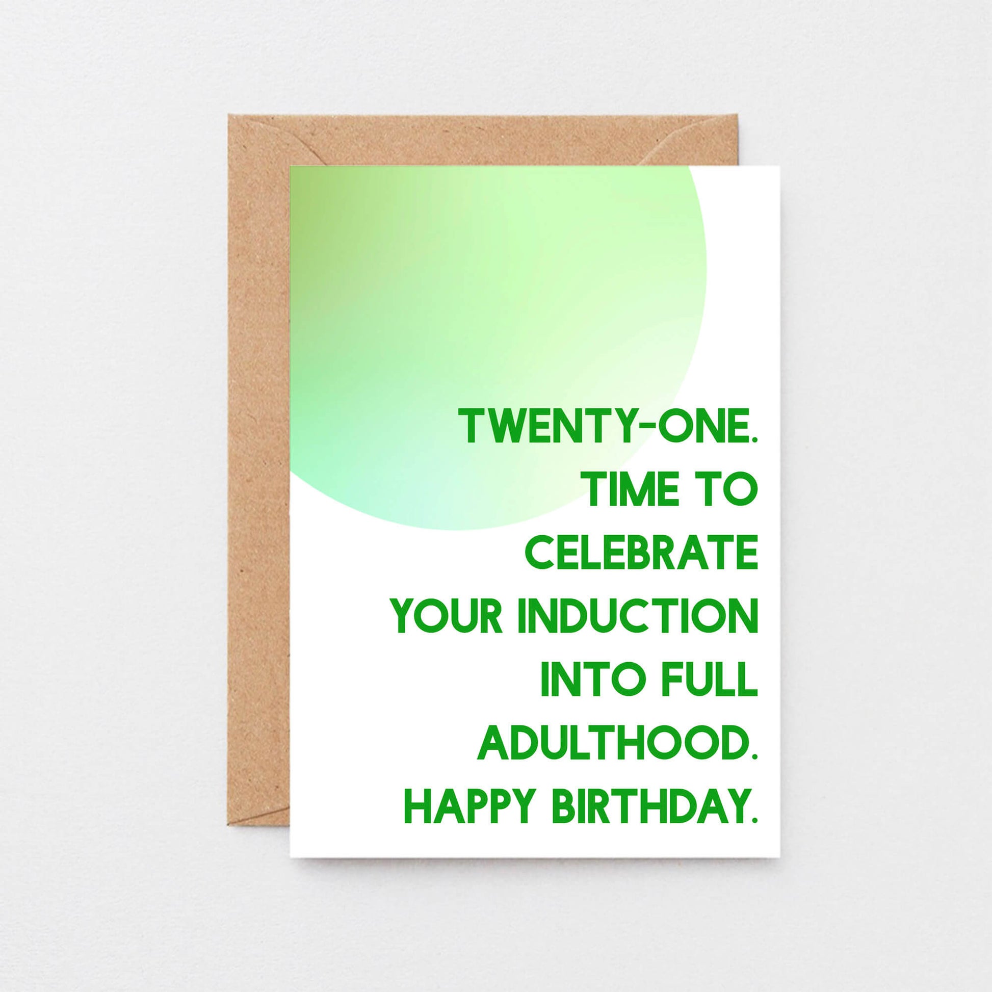 21st Birthday Card by SixElevenCreations. Reads Twenty-one. Time to celebrate your induction into full adulthood. Happy birthday. Product Code SE2053A6