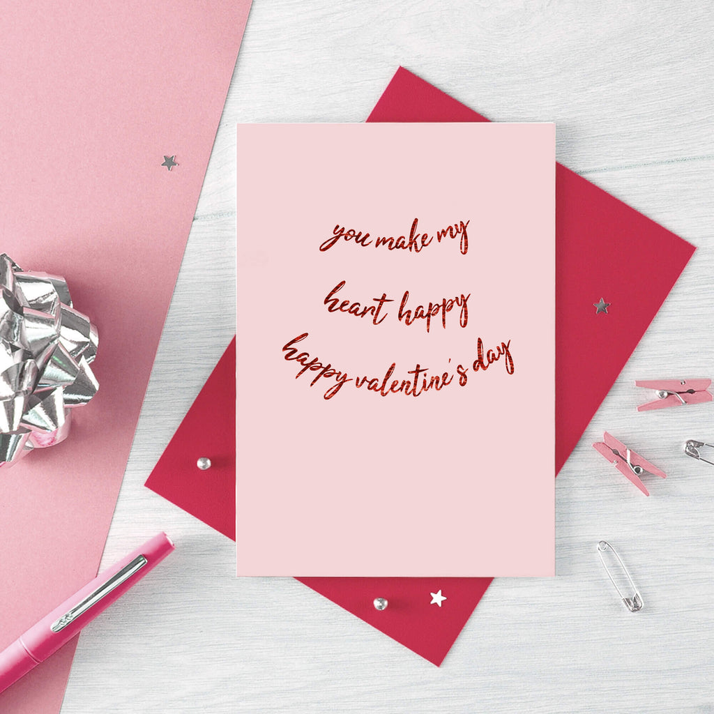 Valentine Card by SixElevenCreations. Reads You make my heart happy. Happy Valentine's Day. Product Code SEV0034A6