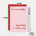 Valentine Card by SixElevenCreations. Reads Love our friendship. Hugs & kisses on Valentine's Day. Product Code SEV0036A6