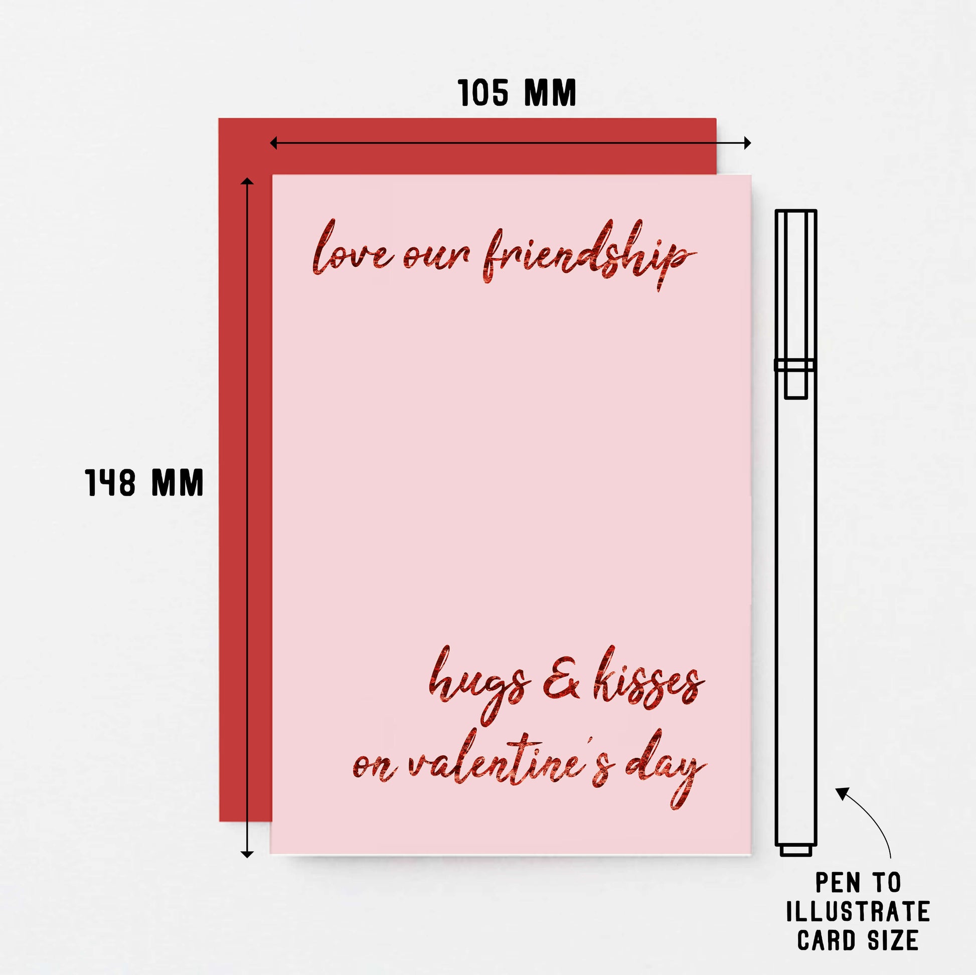 Valentine Card by SixElevenCreations. Reads Love our friendship. Hugs & kisses on Valentine's Day. Product Code SEV0036A6