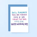 Wedding Day Card by SixElevenCreations. Reads You'll remember this day forever even if you forget the date every year. Happy wedding day. Product Code SE1007A6