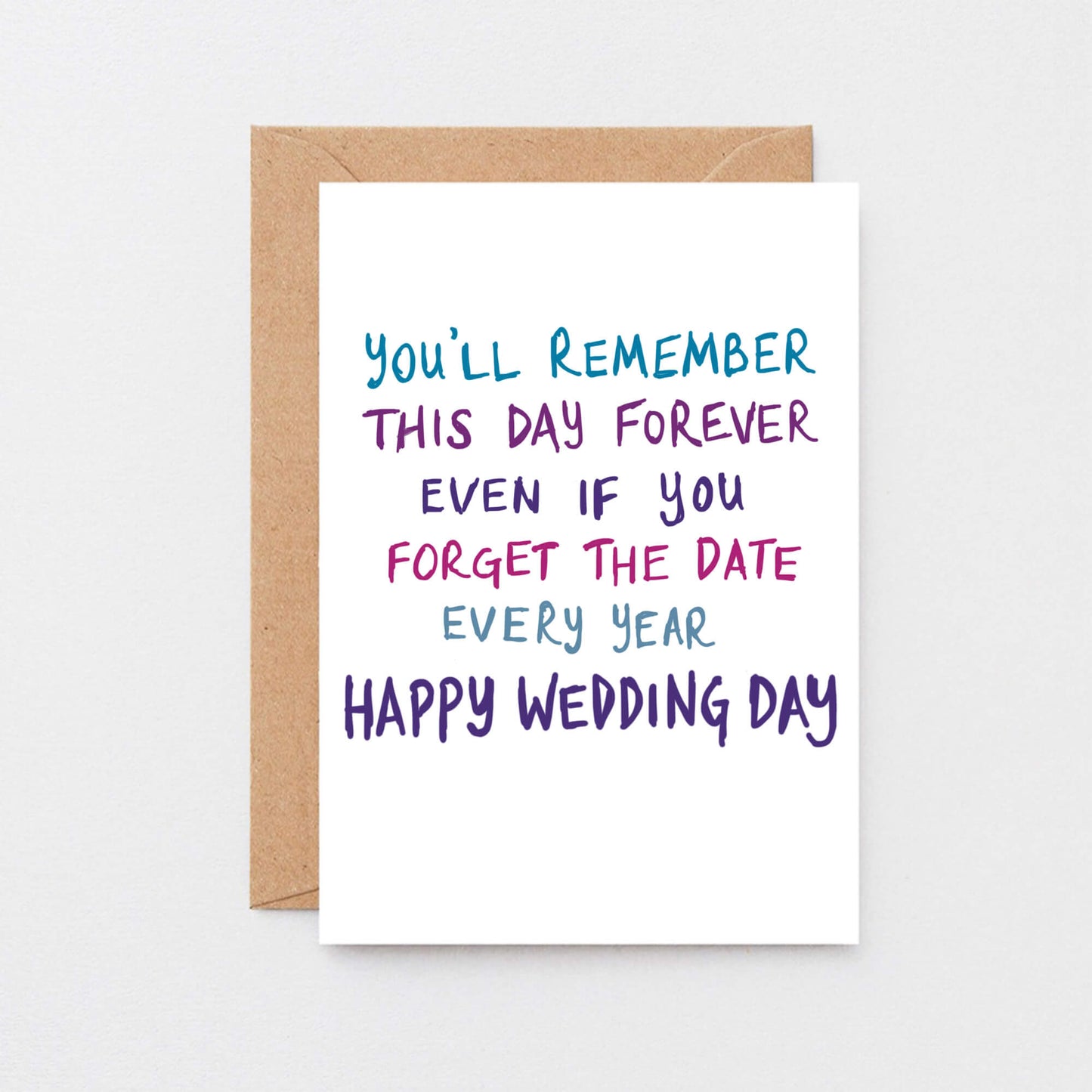 Wedding Day Card by SixElevenCreations. Reads You'll remember this day forever even if you forget the date every year. Happy wedding day. Product Code SE1007A6