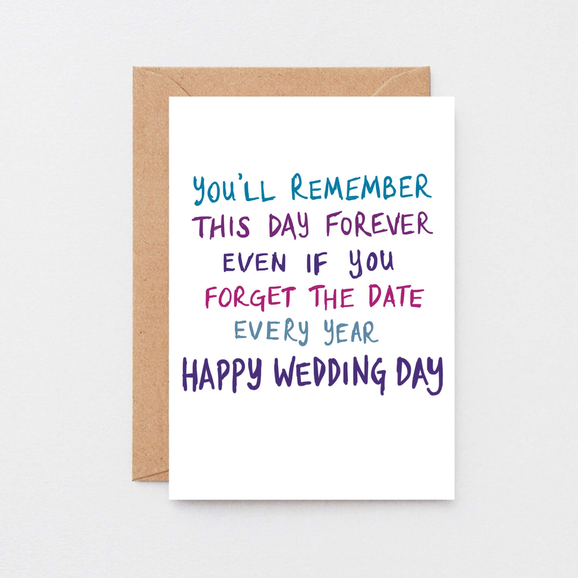 Wedding Day Card by SixElevenCreations. Reads You'll remember this day forever even if you forget the date every year. Happy wedding day. Product Code SE1007A6