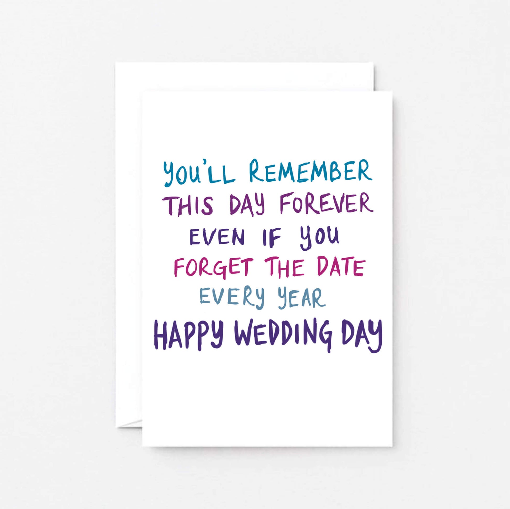 Wedding Day Card by SixElevenCreations. Reads You'll remember this day forever even if you forget the date every year. Happy wedding day. Product Code SE1007A6