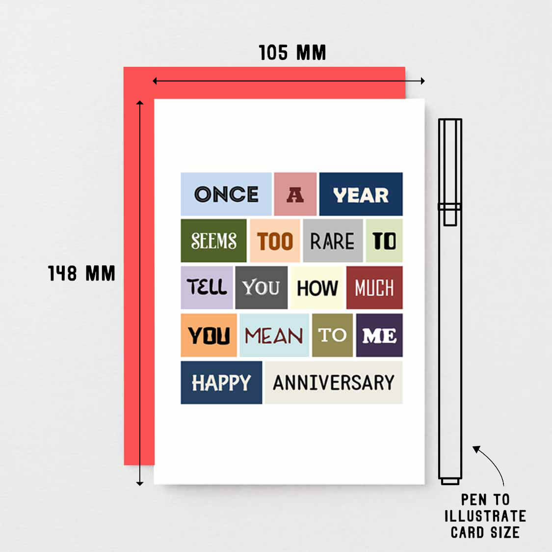 Anniversary Card by SixElevenCreations. Reads Once a year seems too rare to tell you how much you mean to me. Happy Anniversary. Product Code SE0046A6