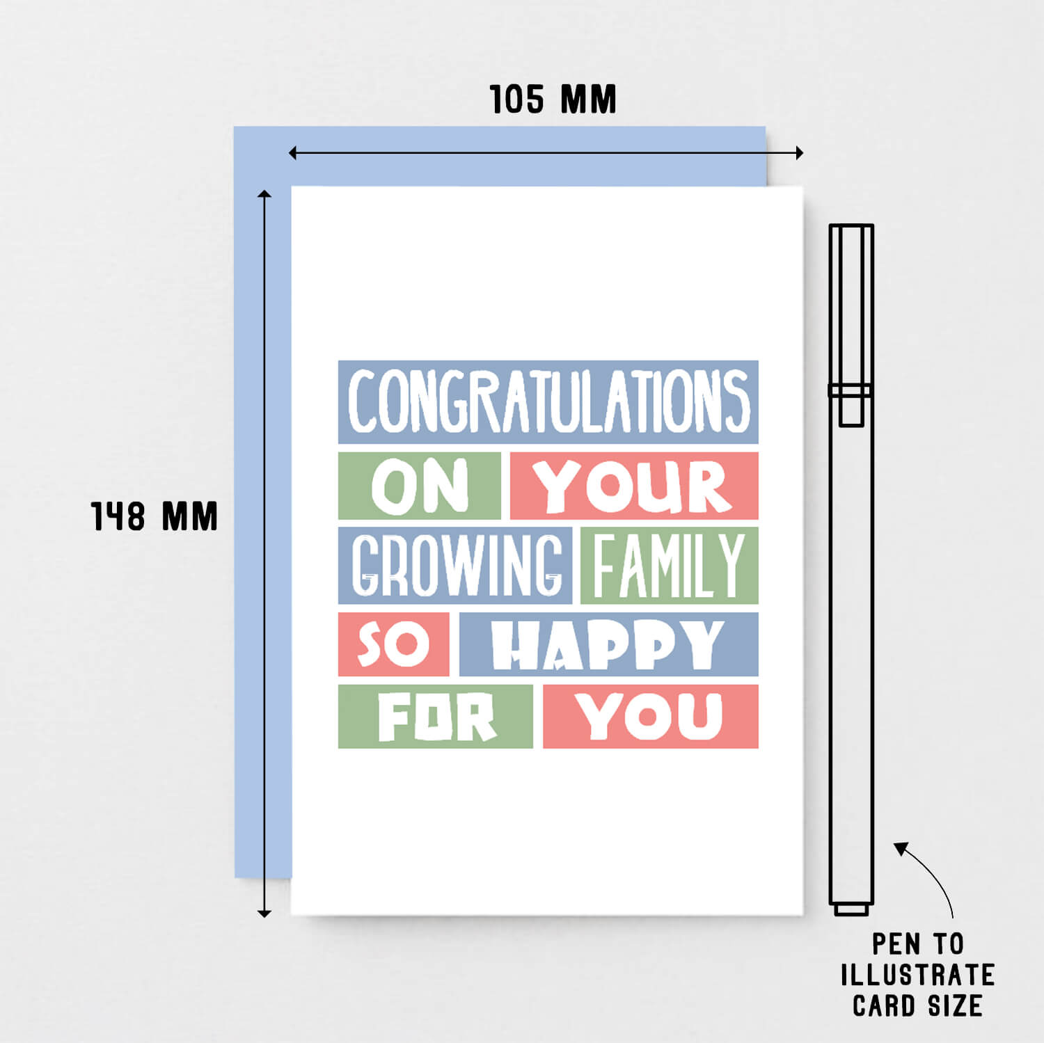 New Baby Card by SixElevenCreations. Reads Congratulations on your growing family. So happy for you. Product Code SE0319A6