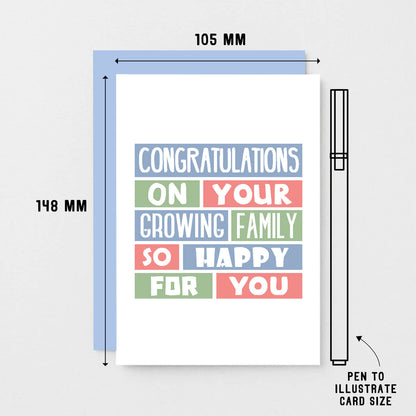 New Baby Card by SixElevenCreations. Reads Congratulations on your growing family. So happy for you. Product Code SE0319A6