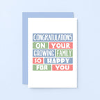 New Baby Card by SixElevenCreations. Reads Congratulations on your growing family. So happy for you. Product Code SE0319A6