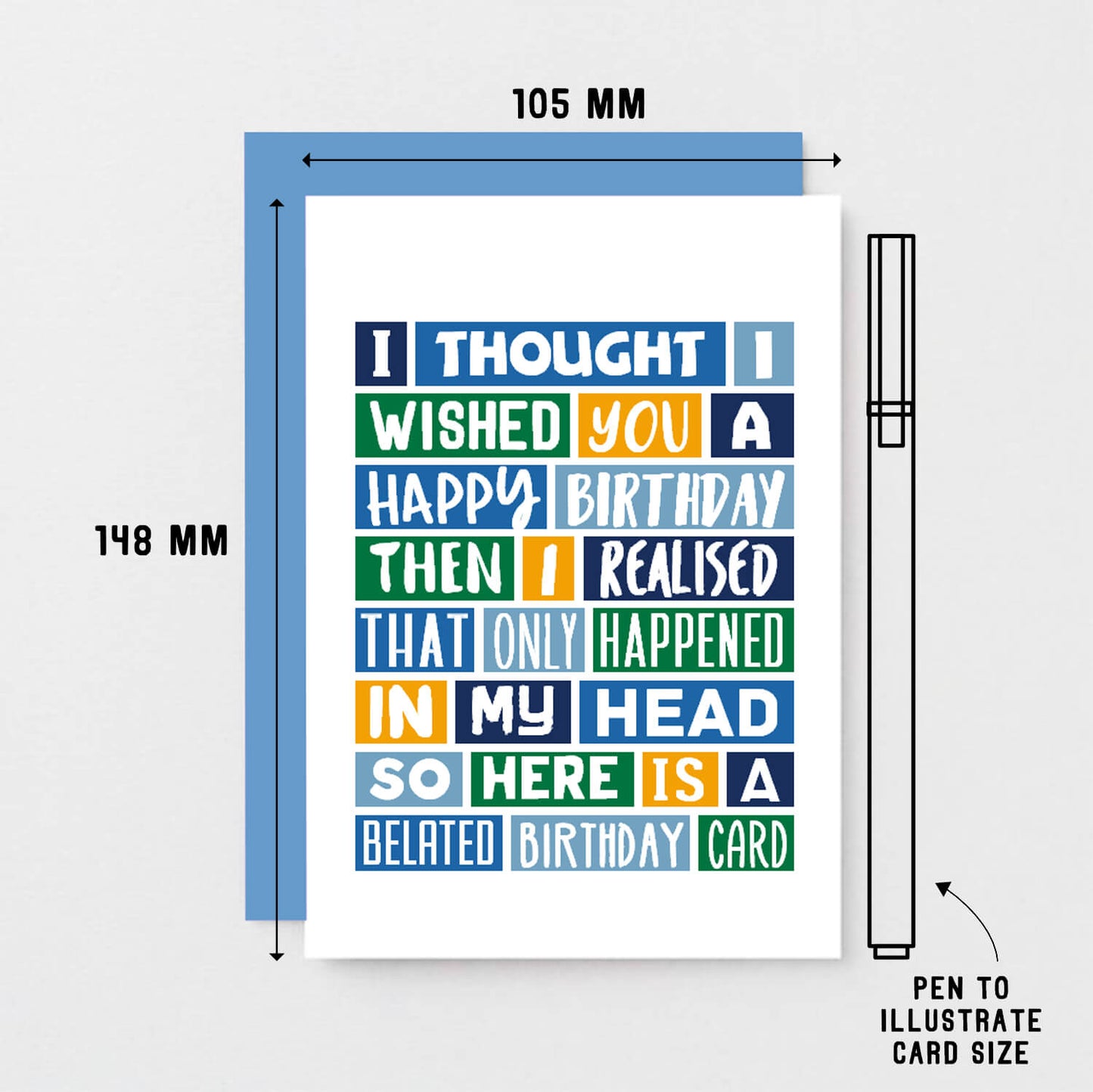 Belated Birthday Card by SixElevenCreations. Reads I thought I wished you a happy birthday then I realised that only happened in my head. So here is a belated birthday card. Product Code SE0093A6