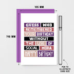 Birthday Card by SixElevenCreations. Reads Guess who remembered your birthday without the use of social media. Happy birthday. Product Code SE0097A6