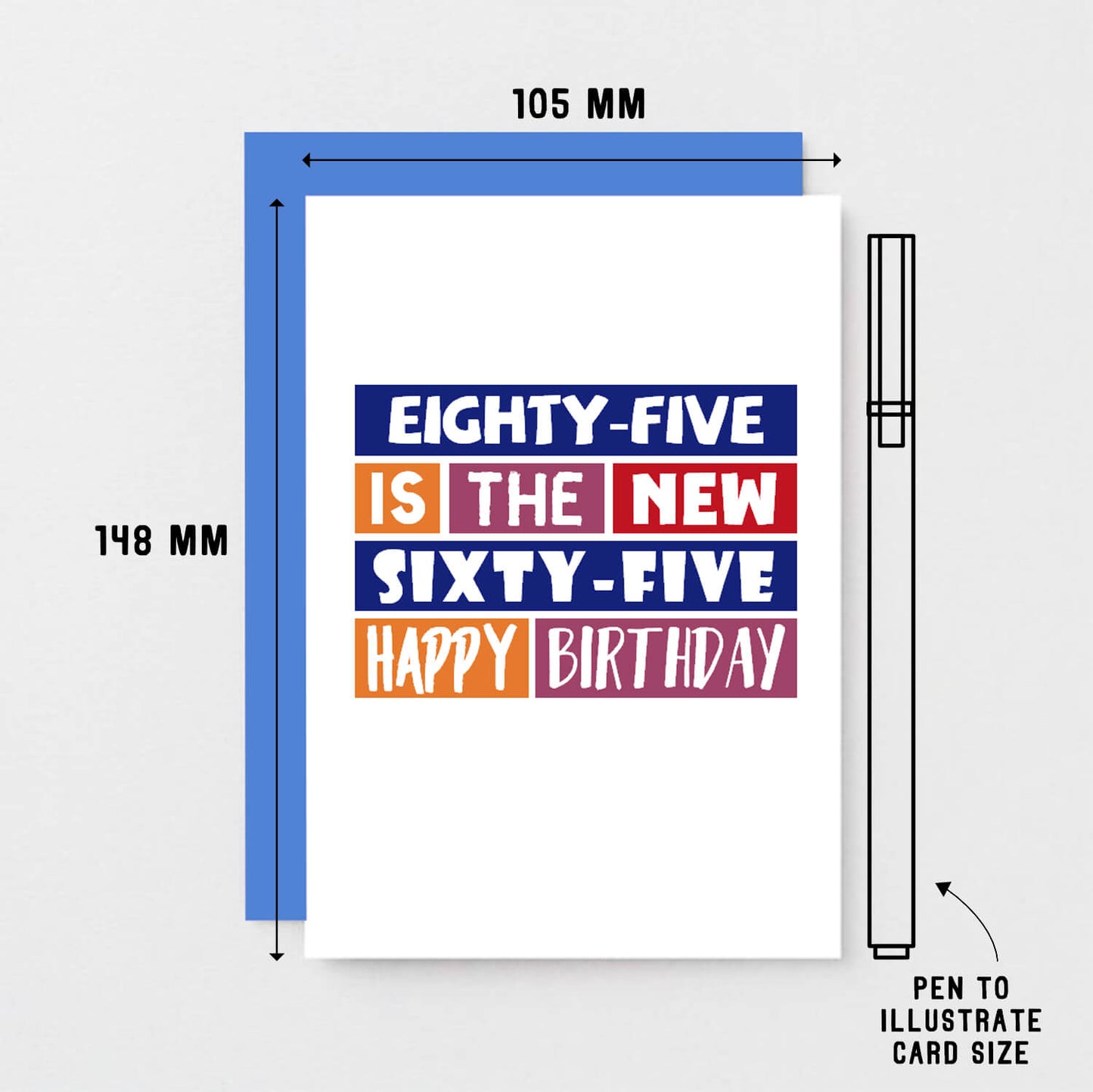 85th Birthday Card by SixElevenCreations. Reads Eighty-five is the new sixty-five Happy birthday. Product Code SE0296A6