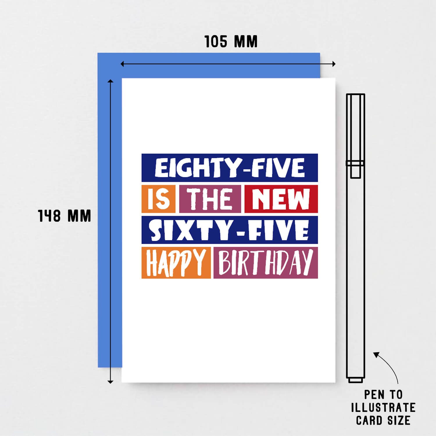 85th Birthday Card by SixElevenCreations. Reads Eighty-five is the new sixty-five Happy birthday. Product Code SE0296A6