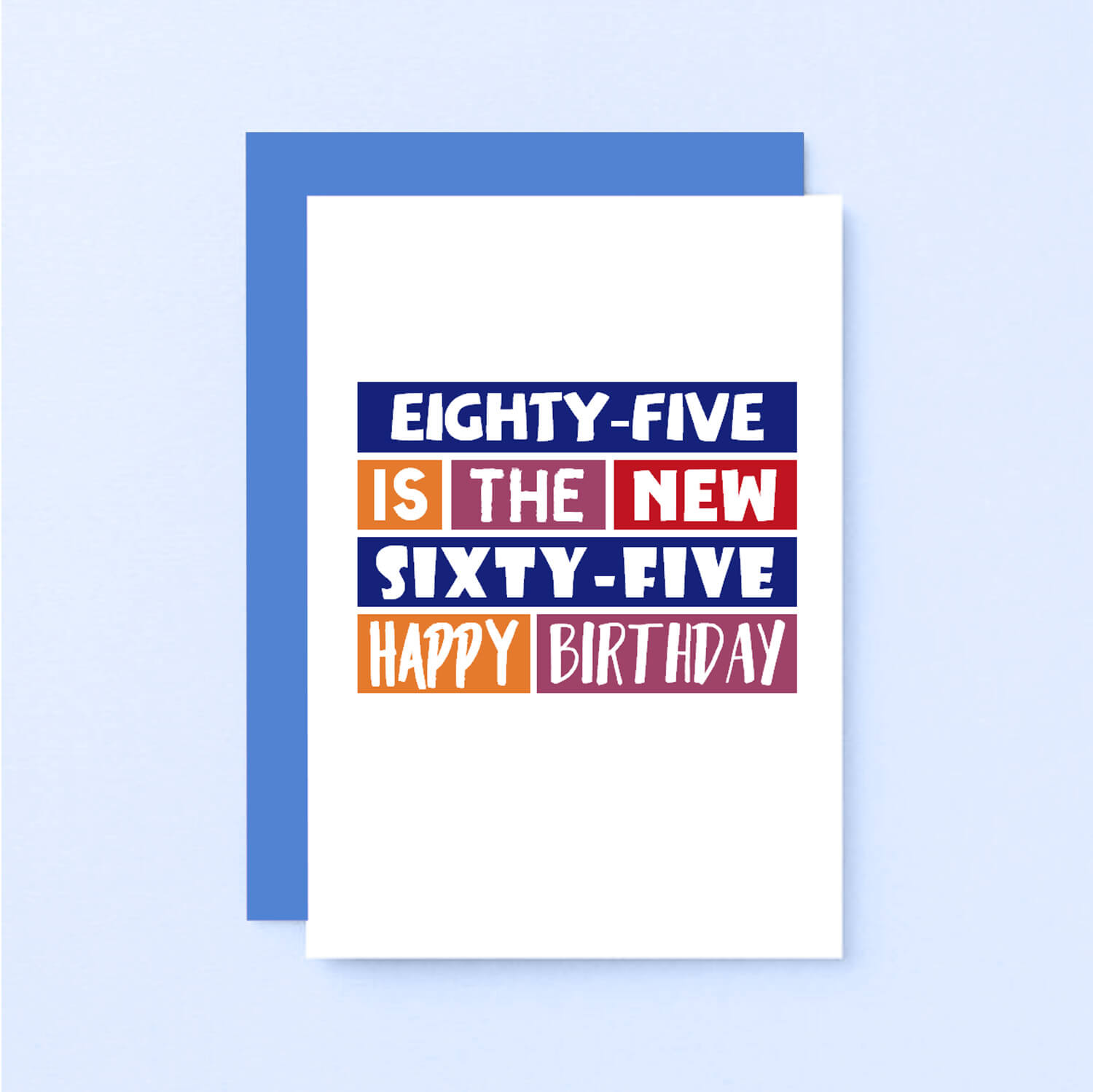 85th Birthday Card by SixElevenCreations. Reads Eighty-five is the new sixty-five Happy birthday. Product Code SE0296A6