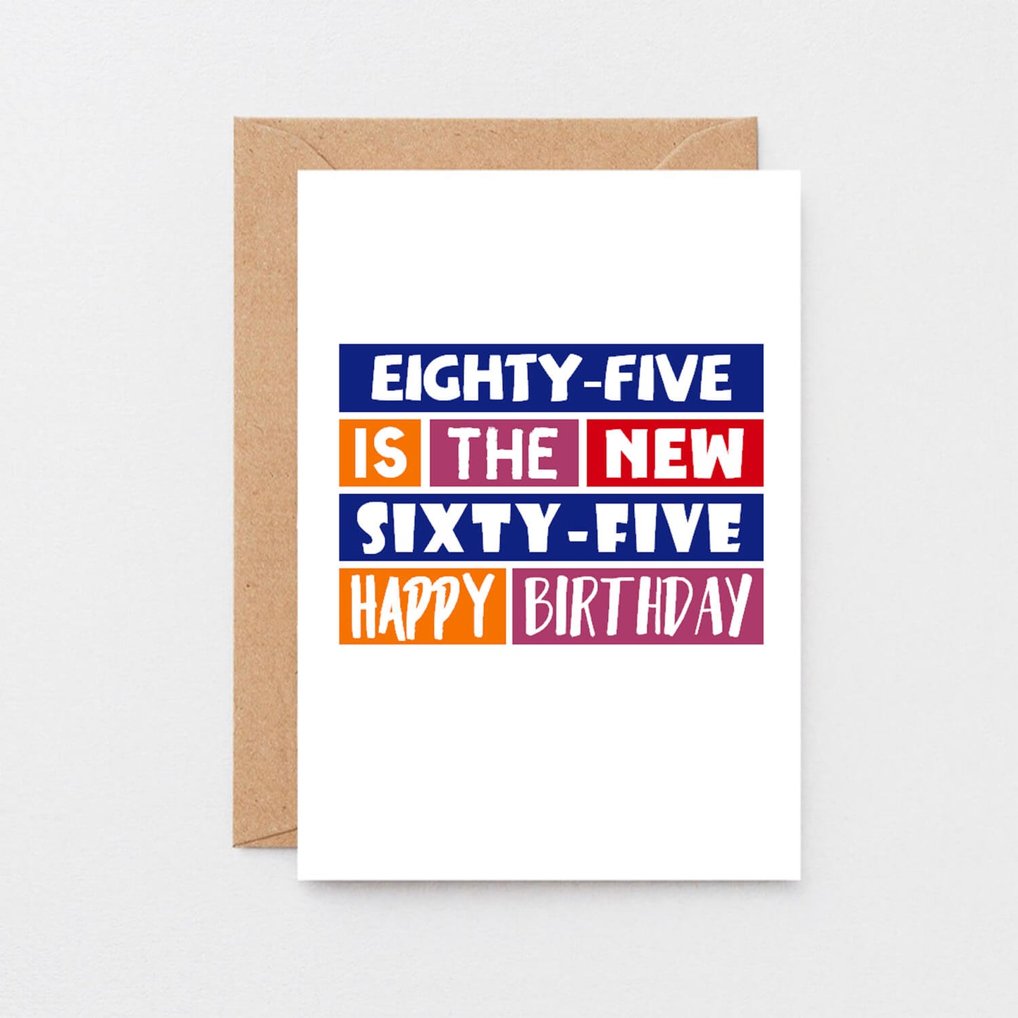 85th Birthday Card by SixElevenCreations. Reads Eighty-five is the new sixty-five Happy birthday. Product Code SE0296A6