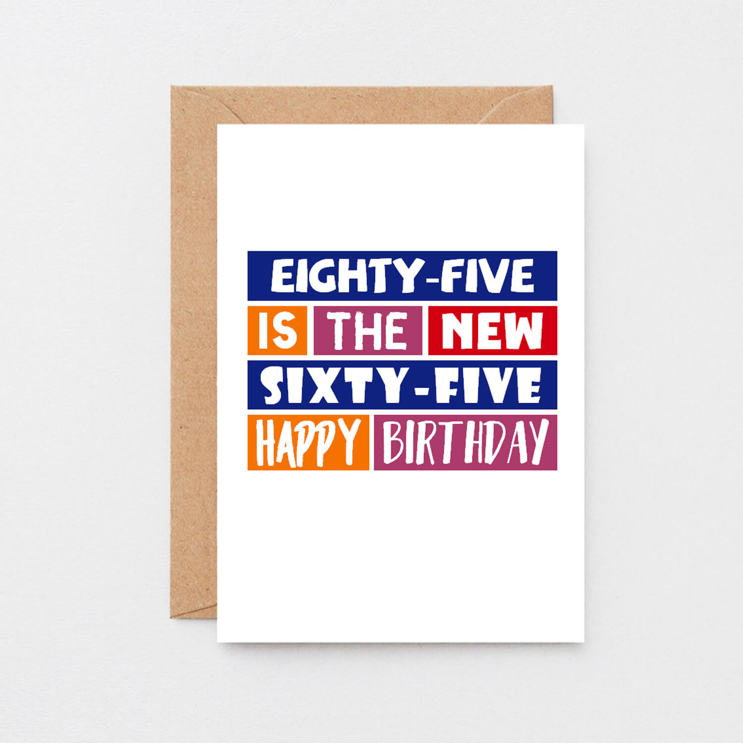 85th Birthday Card by SixElevenCreations. Reads Eighty-five is the new sixty-five Happy birthday. Product Code SE0296A6