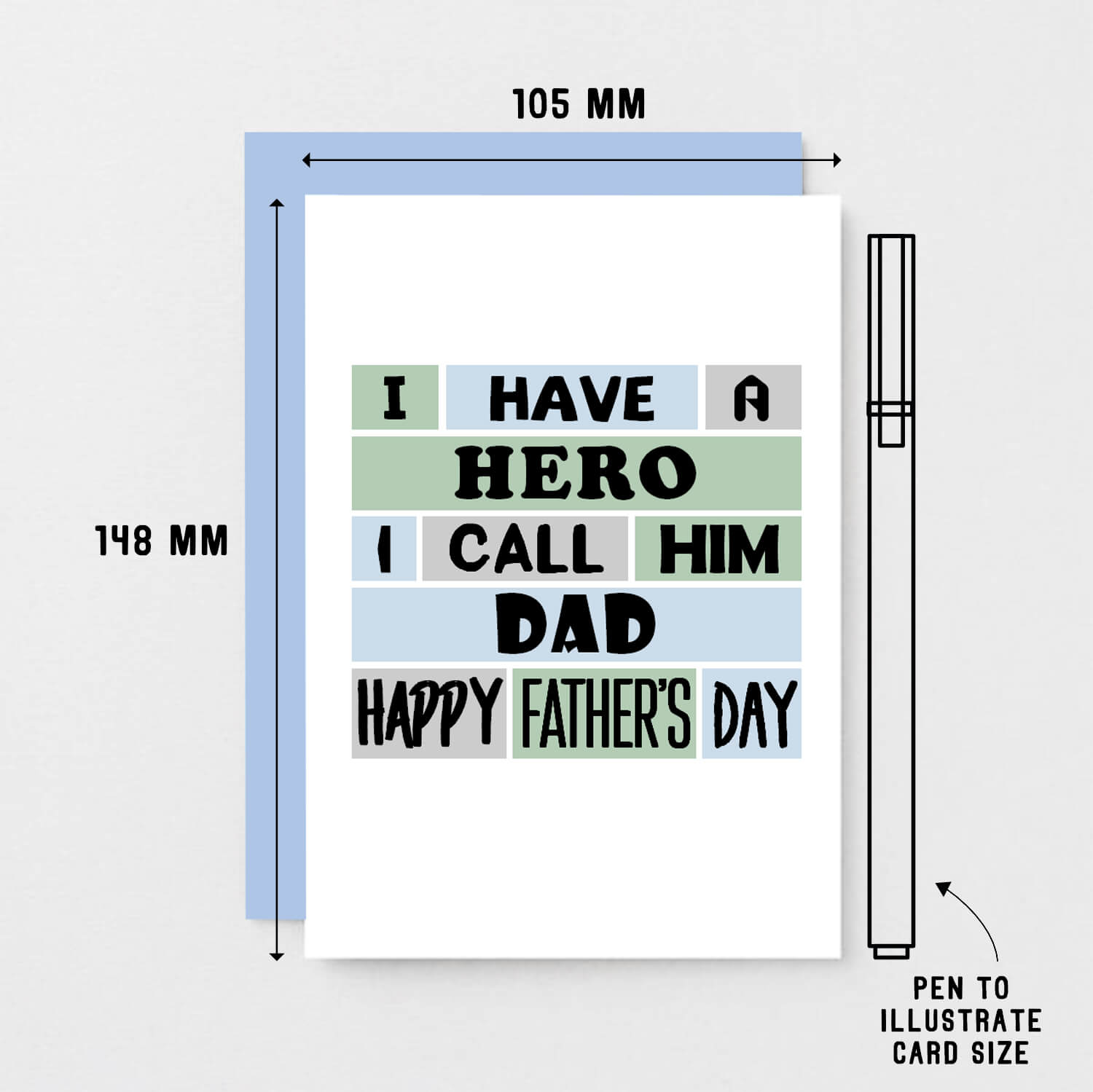 Father's Day Card by SixElevenCreations. Reads I have a hero. I call him Dad. Happy Father's Day. Product Code SEF0009A6
