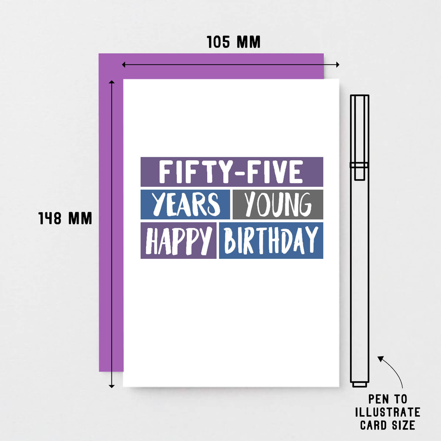 55th Birthday Card by SixElevenCreations. Reads Fifty-five years young. Happy birthday. Product Code SE0293A6