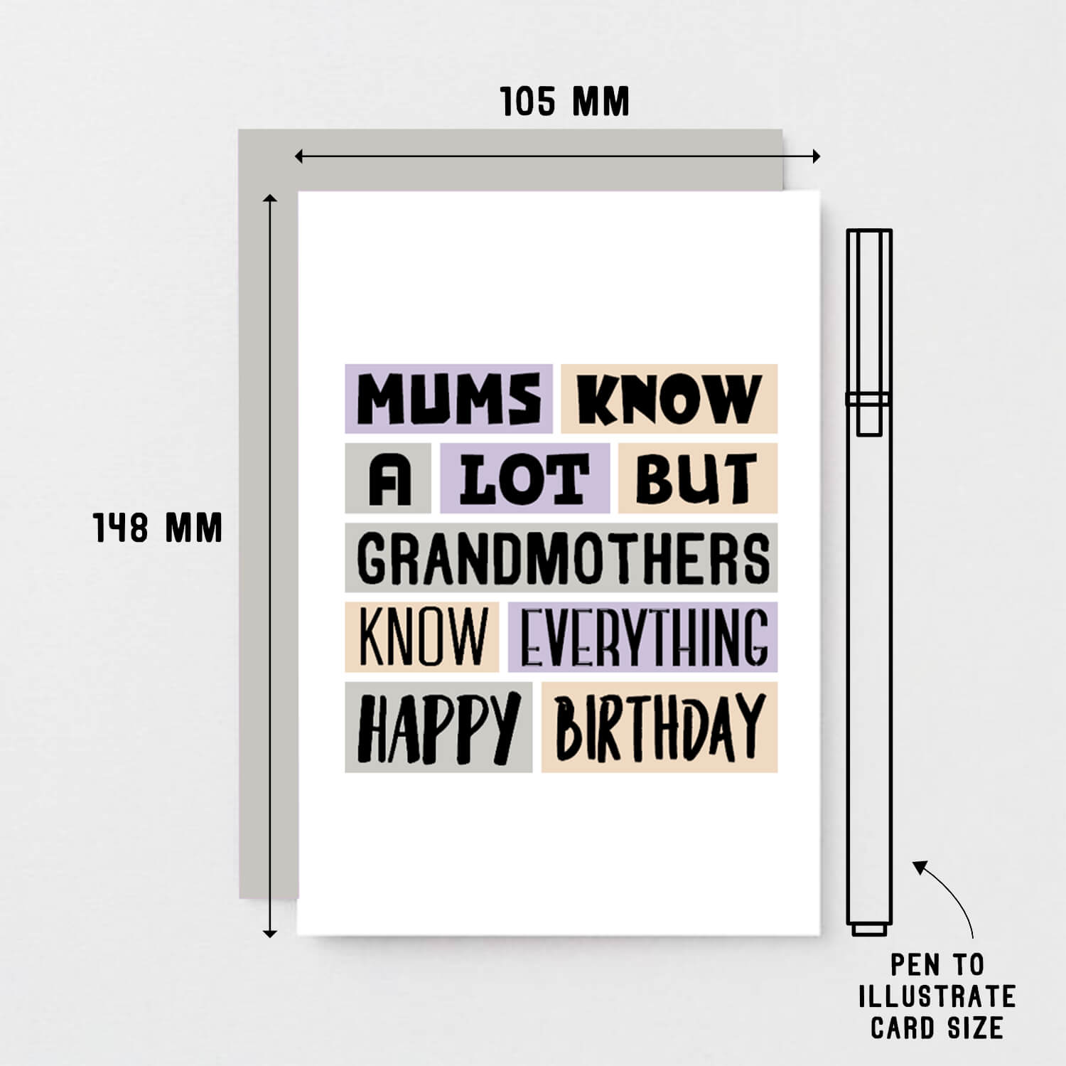 Grandmother Birthday Card by SixElevenCreations. Reads Mums know a lot but grandmothers know everything. Happy birthday. Product Code SE0299A6