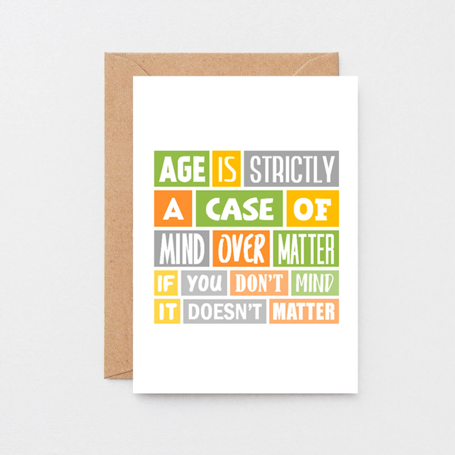 Birthday Card by SixElevenCreations. Reads Age is strictly a case of mind over matter. If you don't mind it doesn't matter. Product Code SE0038A6