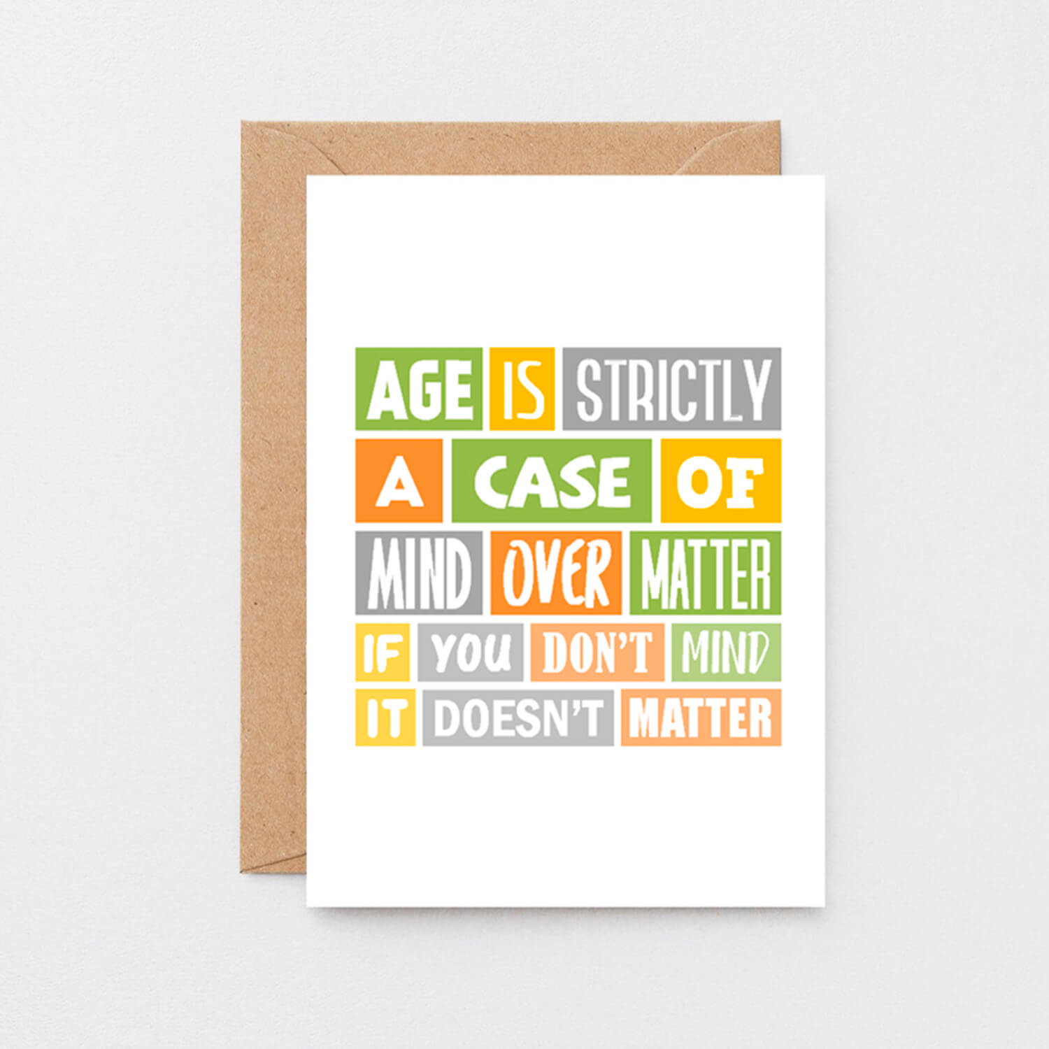 Birthday Card by SixElevenCreations. Reads Age is strictly a case of mind over matter. If you don't mind it doesn't matter. Product Code SE0038A6