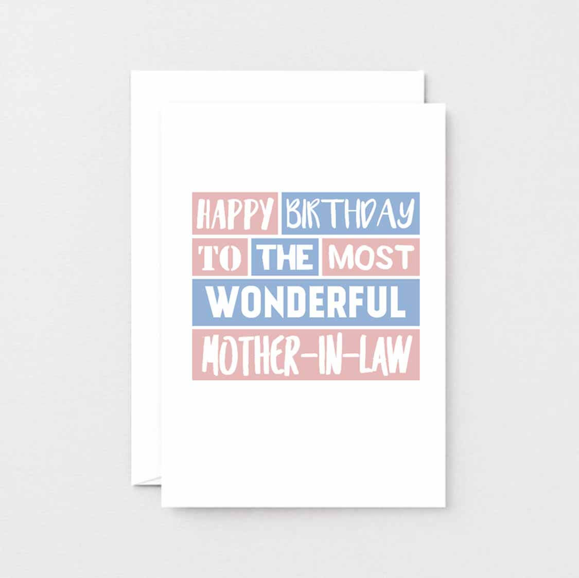 Mother-in-Law Birthday Card by SixElevenCreations. Reads Happy birthday to the most wonderful mother-in-law. Product Code SE0204A6