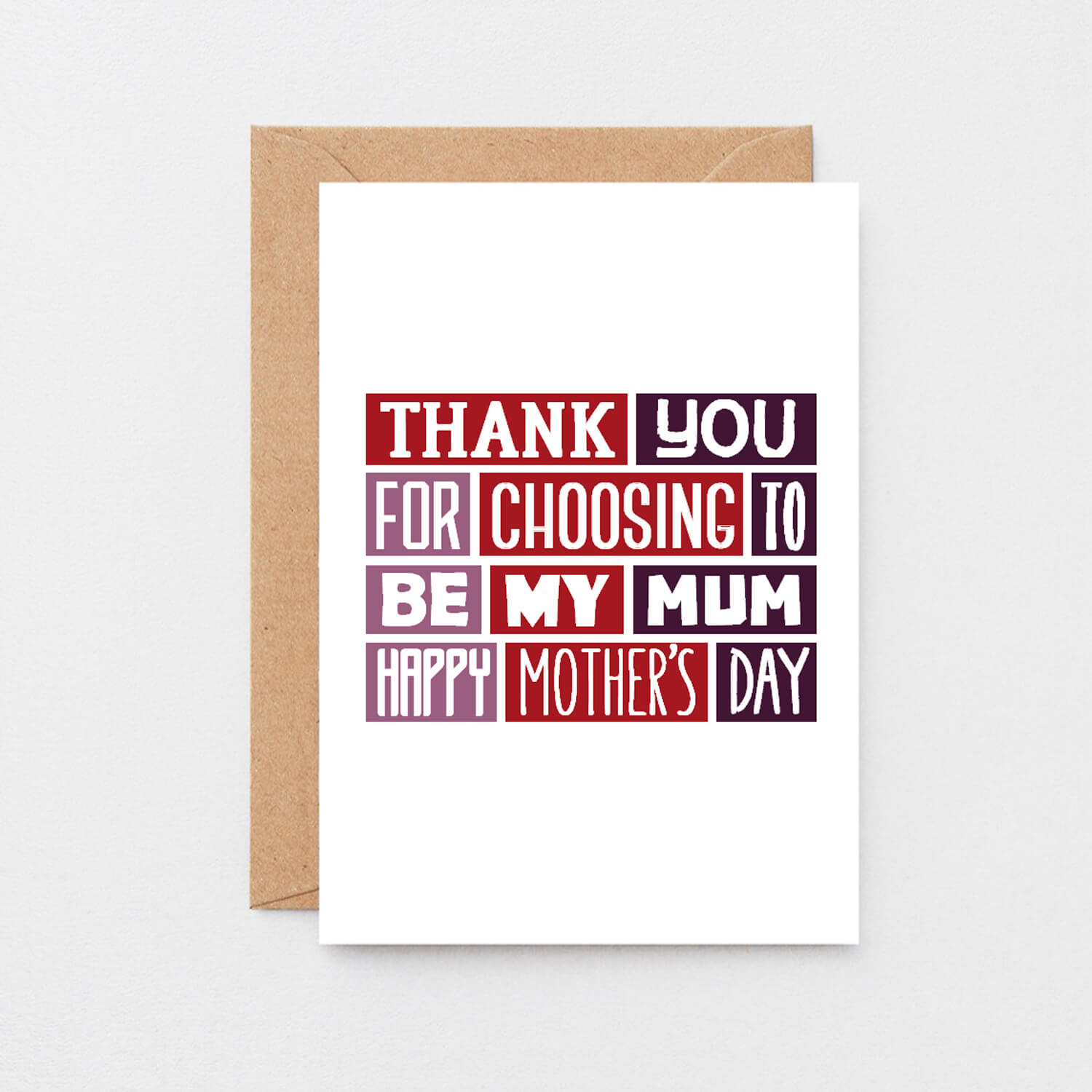 Foster Mum Mother's Day Card by SixElevenCreations. Reads Thank you for choosing to be my mum. Happy Mother's Day. Product Code SEM0007A6
