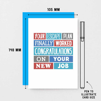 New Job Card by SixElevenCreations. Reads Your escape plan finally worked. Congratulations on your new job. Product Code SE0225A6