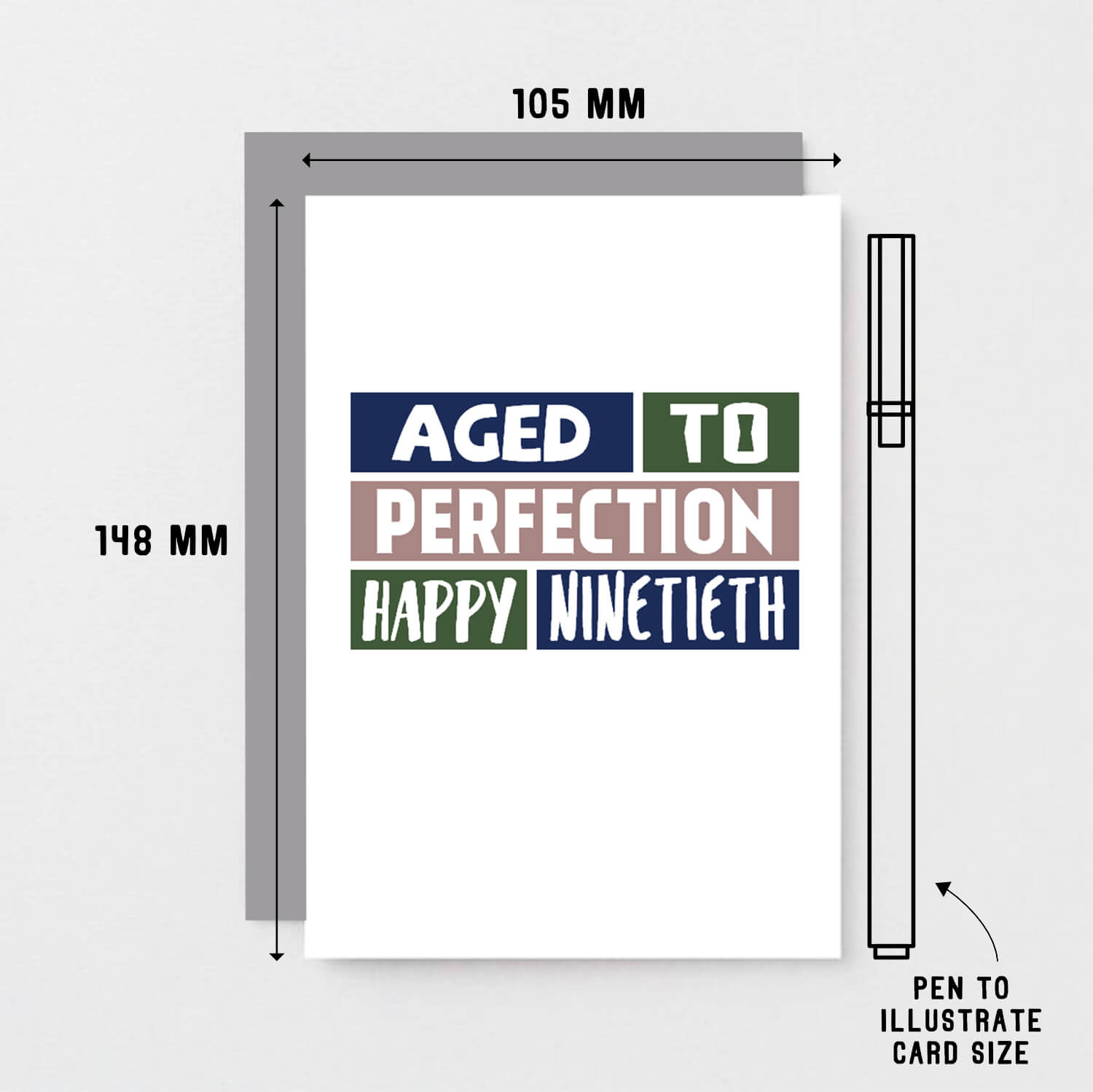 90th Birthday Card by SixElevenCreations. Reads Aged to perfection Happy ninetieth. Product Code SE0254A6