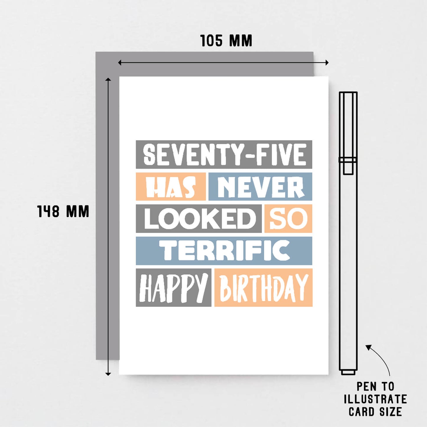 75th Birthday Card by SixElevenCreations. Reads Seventy-five has never looked so terrific Happy birthday. Product Code SE0295A6
