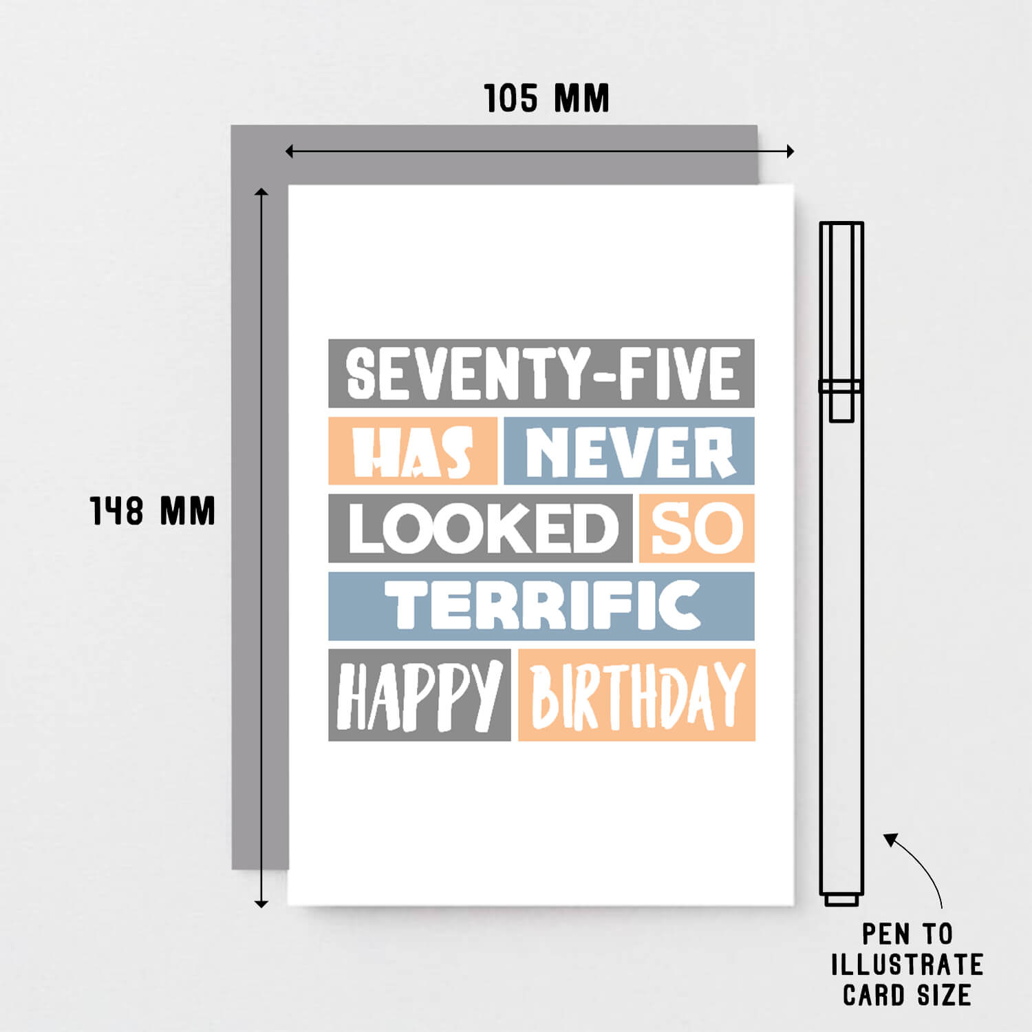 75th Birthday Card by SixElevenCreations. Reads Seventy-five has never looked so terrific Happy birthday. Product Code SE0295A6