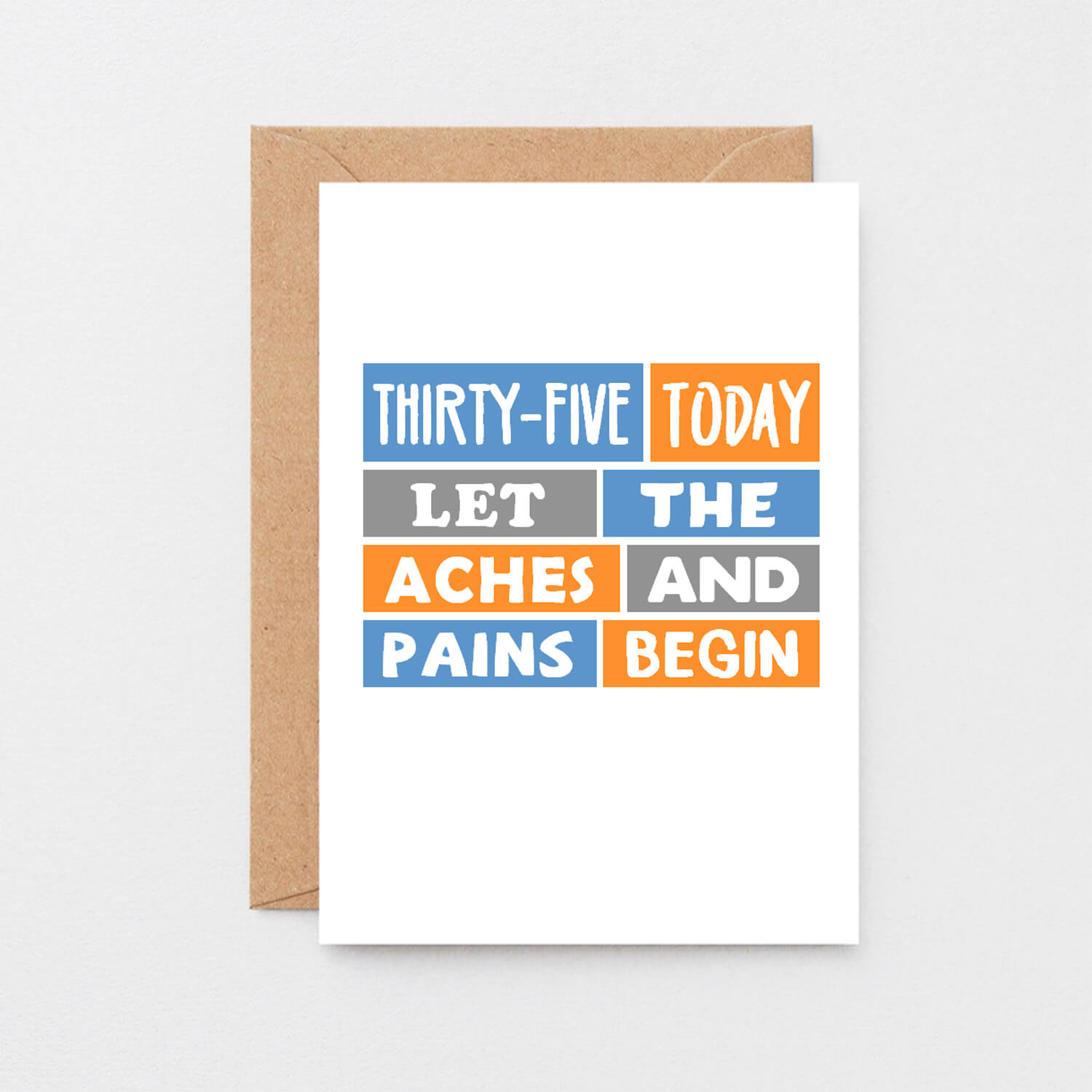 35th Birthday Card by SixElevenCreations. Reads Thirty-five today. Let the aches and pains begin. Product Code SE0291A6