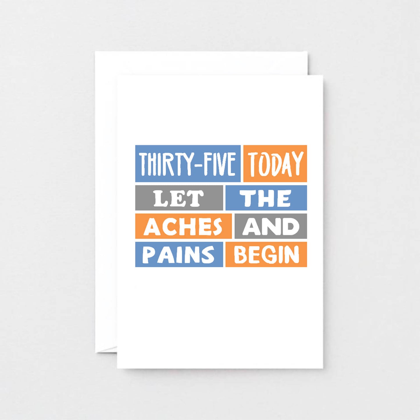 35th Birthday Card by SixElevenCreations. Reads Thirty-five today. Let the aches and pains begin. Product Code SE0291A6