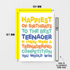 Teenager Birthday Card by SixElevenCreations. Reads Happiest of birthdays to the best teenager. If there were a teenagering competition you would win. Product Code SE0713A6