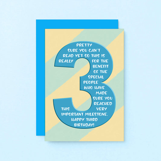 3rd Birthday Card by SixElevenCreations. Reads Pretty sure you can't read yet so this is really for the benefit of the special people who have made sure you reached this very important milestone. Happy third birthday! Product Code SE6003A6