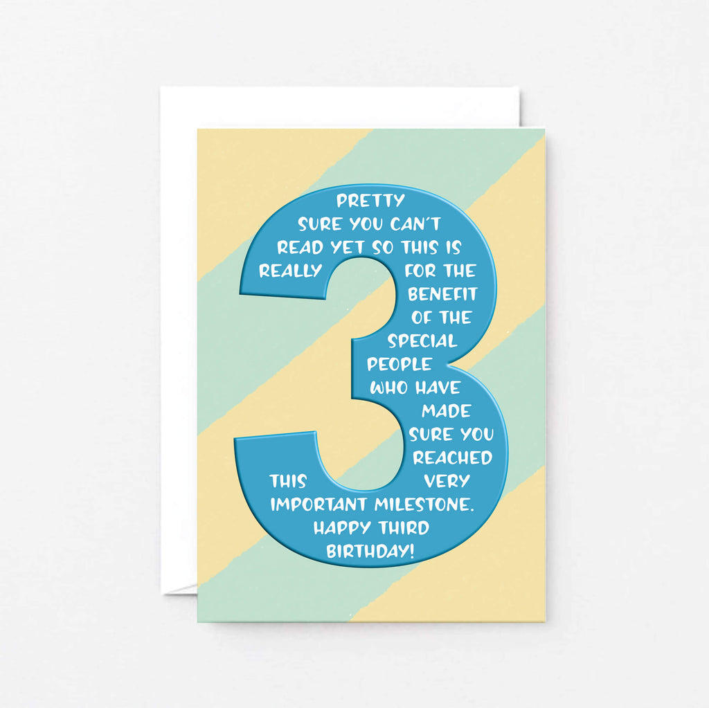 3rd Birthday Card by SixElevenCreations. Reads Pretty sure you can't read yet so this is really for the benefit of the special people who have made sure you reached this very important milestone. Happy third birthday! Product Code SE6003A6